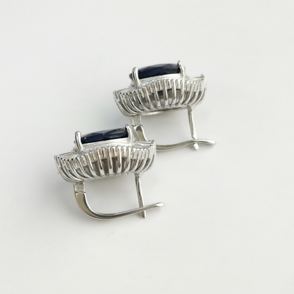 Sapphire Earrings Sterling Silver Omega Back - Picture 9 of 15